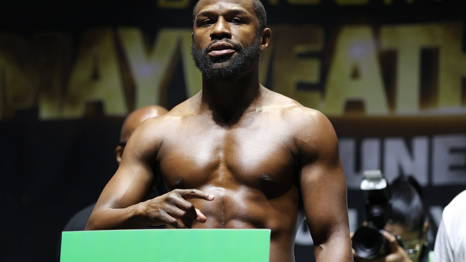 Floyd Mayweather vs Deji weigh in LIVE: Fincham and Taylor tussle on stage while Fury weighs 7lbs BIGGER than Bamba