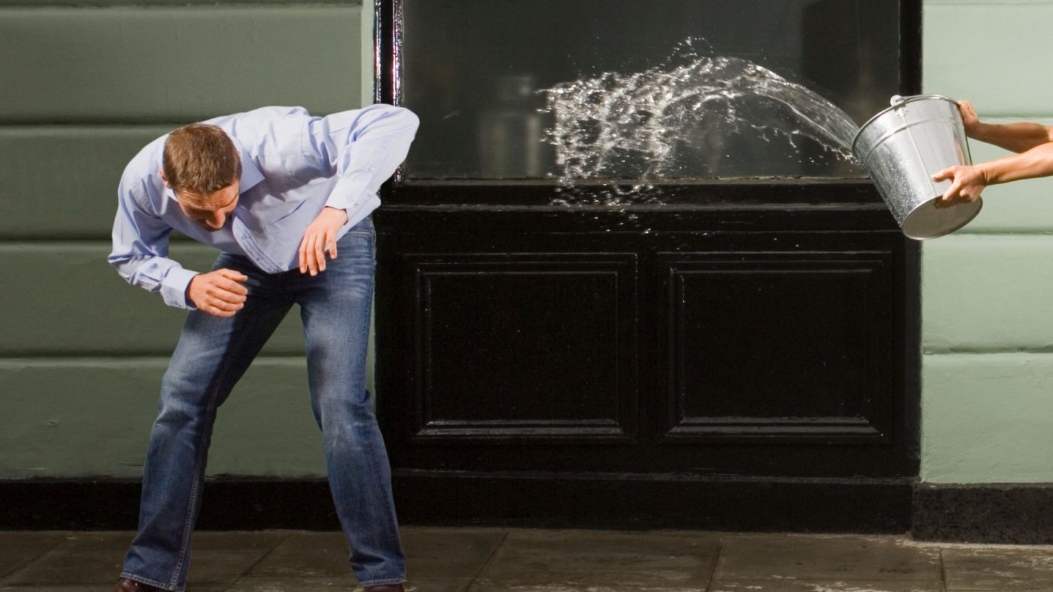 My neighbor-from-hell poured water all over me because she made a noise complaint against me, you can hear her from across the street My neighbour-from-hell poured water over me for making a noise complaint against her, you can hear her from the street