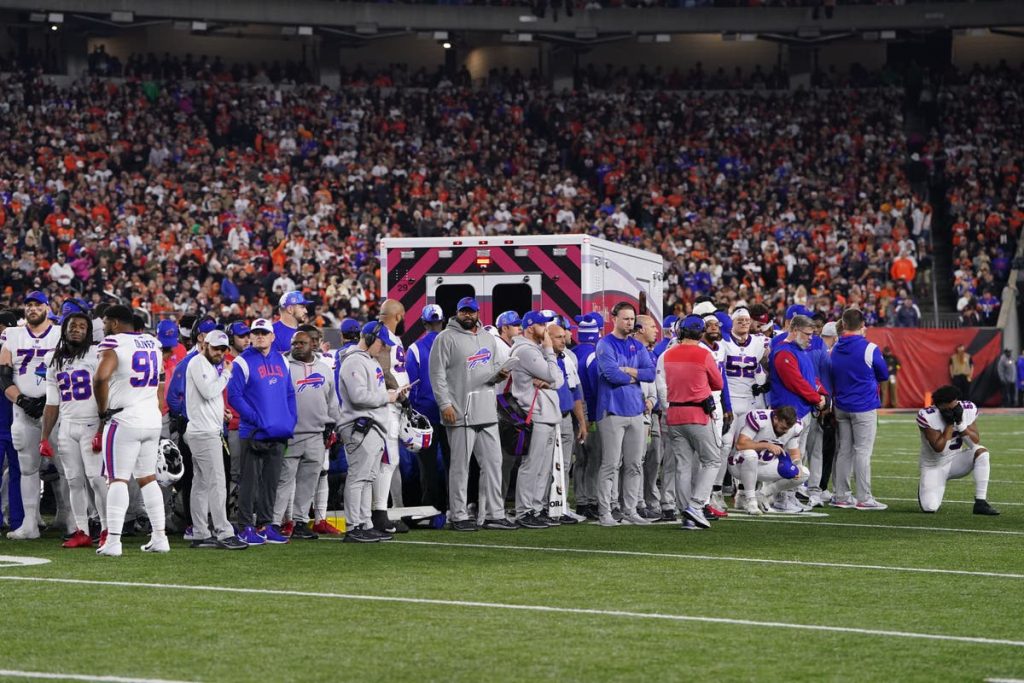 NFL player Damar Hamelin in critical condition after collapsing while playing on the field. He was given CPR NFL player Damar Hamlin in critical condition after collapsing on field and receiving CPR
