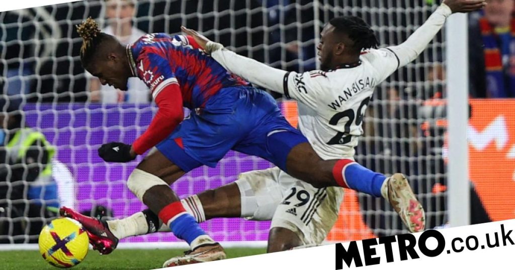 Wilfried Zaha reacts in amazement to Wan-Bissaka’s last-ditch tackle in Man Utd draw. | Football Wilfried Zaha reacts to Wan-Bissaka's stunning last-ditch tackle in Man Utd draw: 'Oh my God, it's Aaron!' | Football
