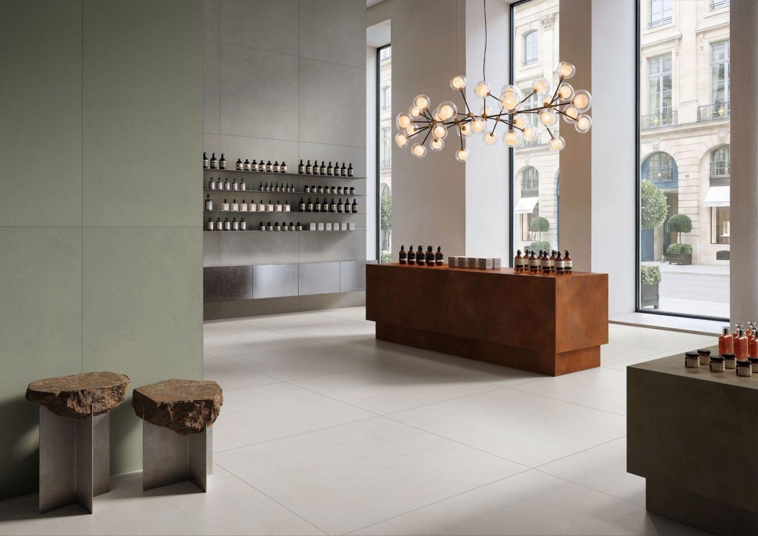 VitrA Tiles showroom interior with large-format tiles: Unlocking Material Codes: VitrA Tiles Launches The Code Concept and Rewritten Design Codes at Cersaie