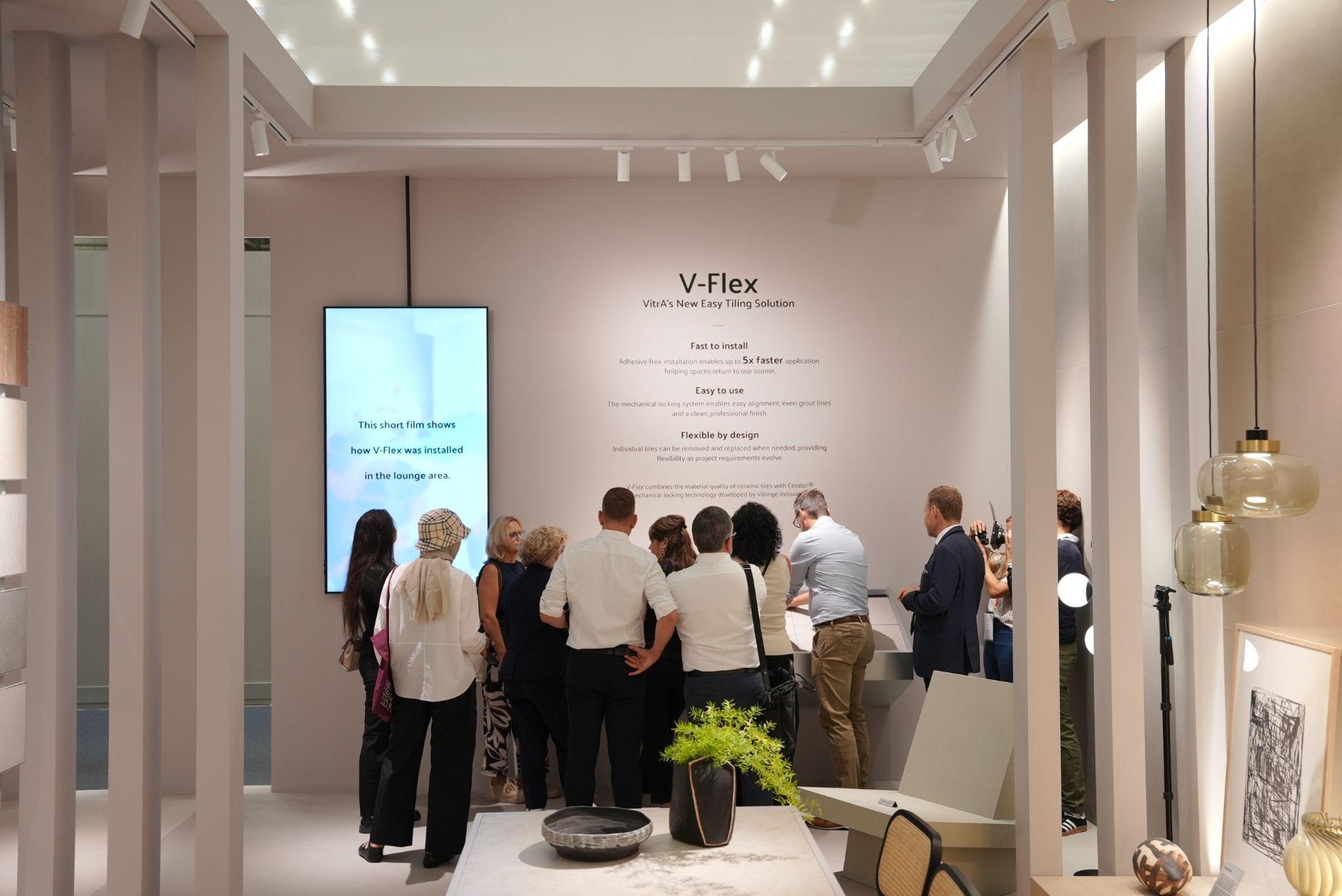 Visitors at the V-Flex installation display: Unlocking Material Codes: VitrA Tiles Launches The Code Concept and Rewritten Design Codes at Cersaie